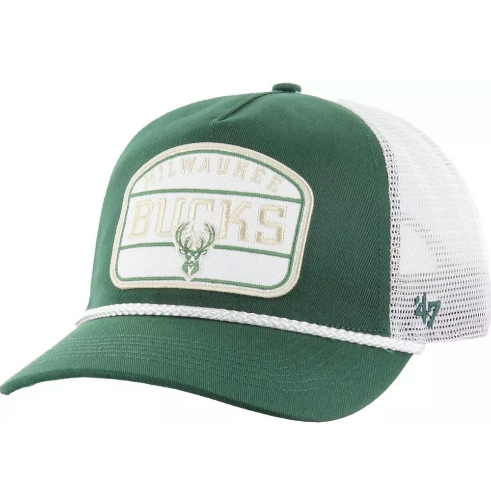 NWT '47 Adult Milwaukee Bucks Hone
Patch Hitch Hat White Mesh Trucker Hat